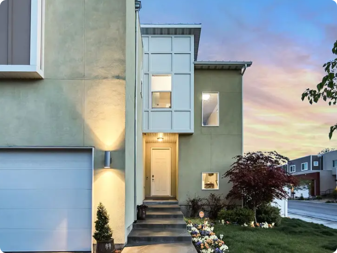 Modern house with sunset lighting